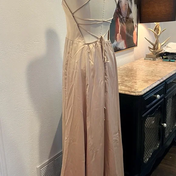 Show Me Your Mumu Godshaw Goddess Gown Large New w/ tags champagne luxe satin L - Picture 12 of 16